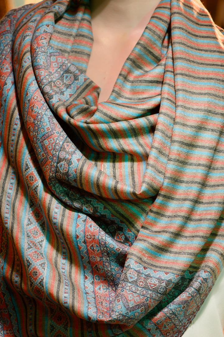 Pashtush India Womens Shawls Pashtush Womens Extra Fine Wool Shawl, Aztec Weave Design, Multicolour