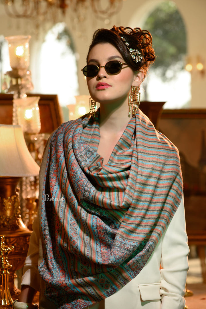 Pashtush India Womens Shawls Pashtush Womens Extra Fine Wool Shawl, Aztec Weave Design, Multicolour