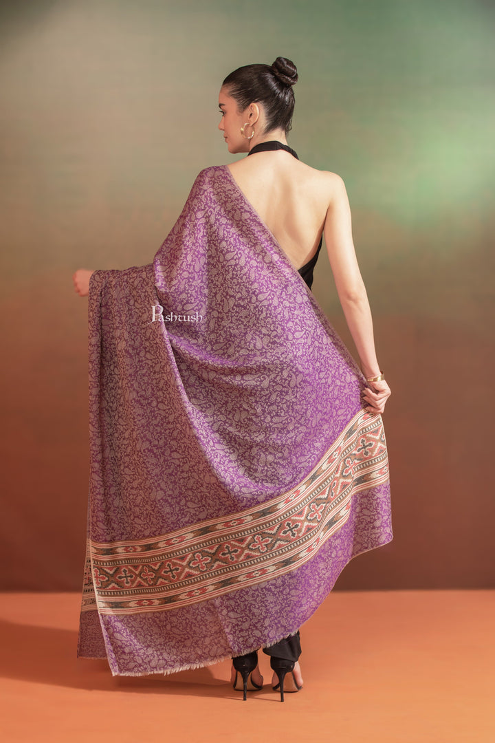 Pashtush India Womens Shawls Pashtush Womens Extra Fine Wool Shawl, Aztec Weave Palla Design, Purple