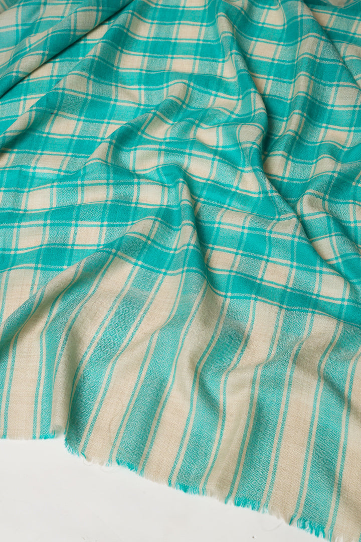 Pashtush India Womens Shawls Pashtush Womens Extra Fine Wool Shawl, Check Design, Seagreen