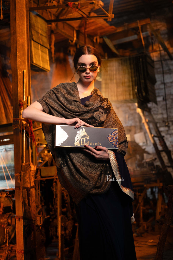 Pashtush India Womens Shawls Pashtush Womens Extra Fine Wool Shawl,  Design, Black