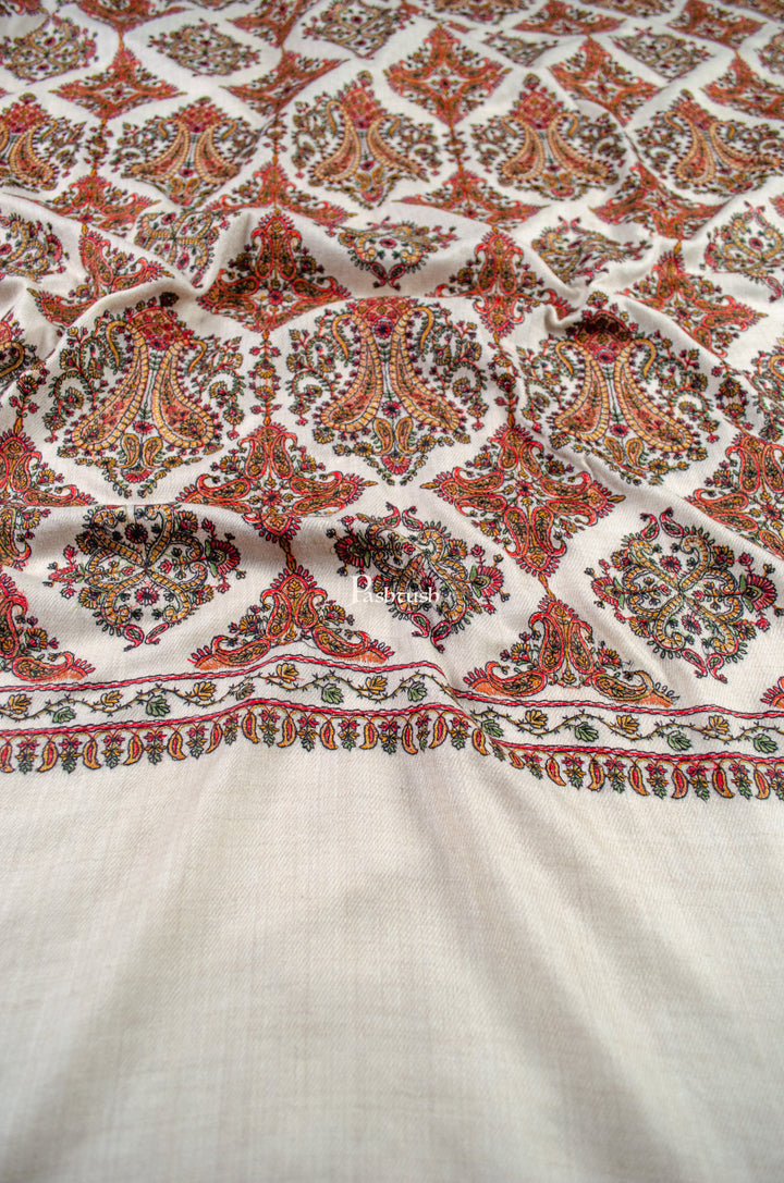 Pashtush India Womens Shawls Pashtush Womens Extra Fine Wool Shawl, Embroidery Kashmiri Jaal Design, Beige
