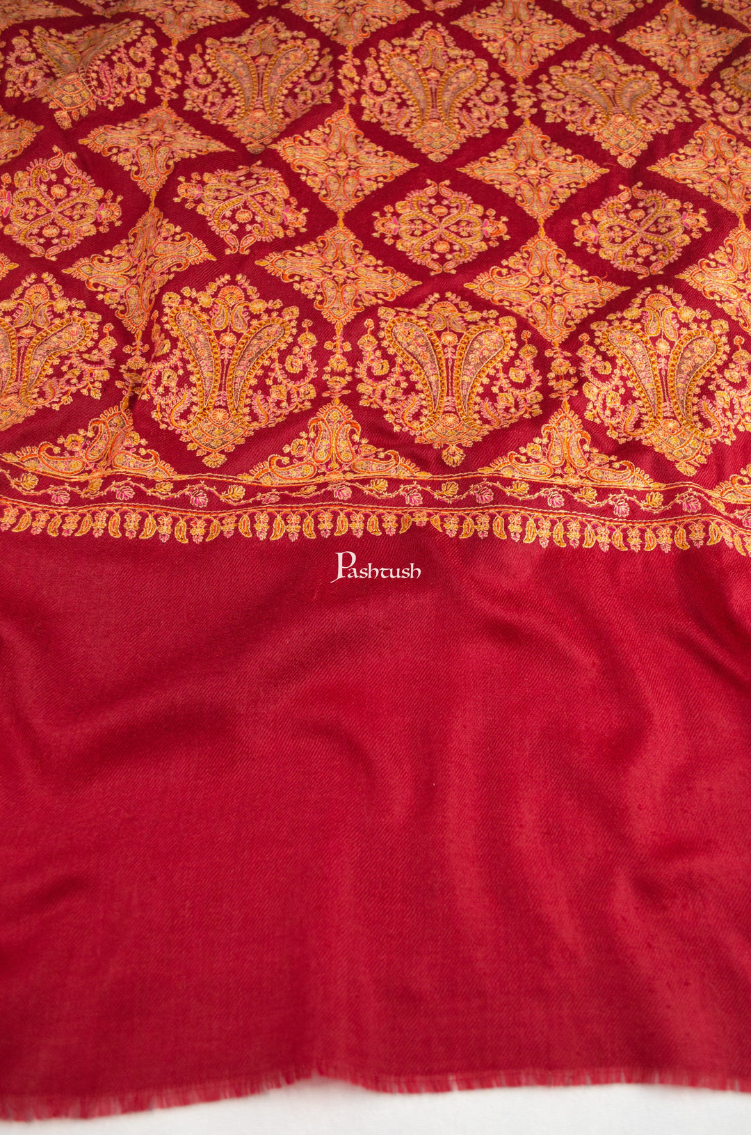 Pashtush India Womens Shawls Pashtush Womens Extra Fine Wool Shawl, Embroidery Kashmiri Jaal Design, Maroon