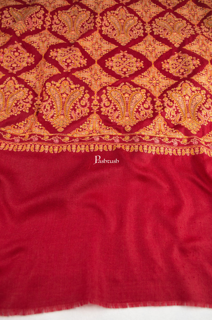 Pashtush India Womens Shawls Pashtush Womens Extra Fine Wool Shawl, Embroidery Kashmiri Jaal Design, Maroon