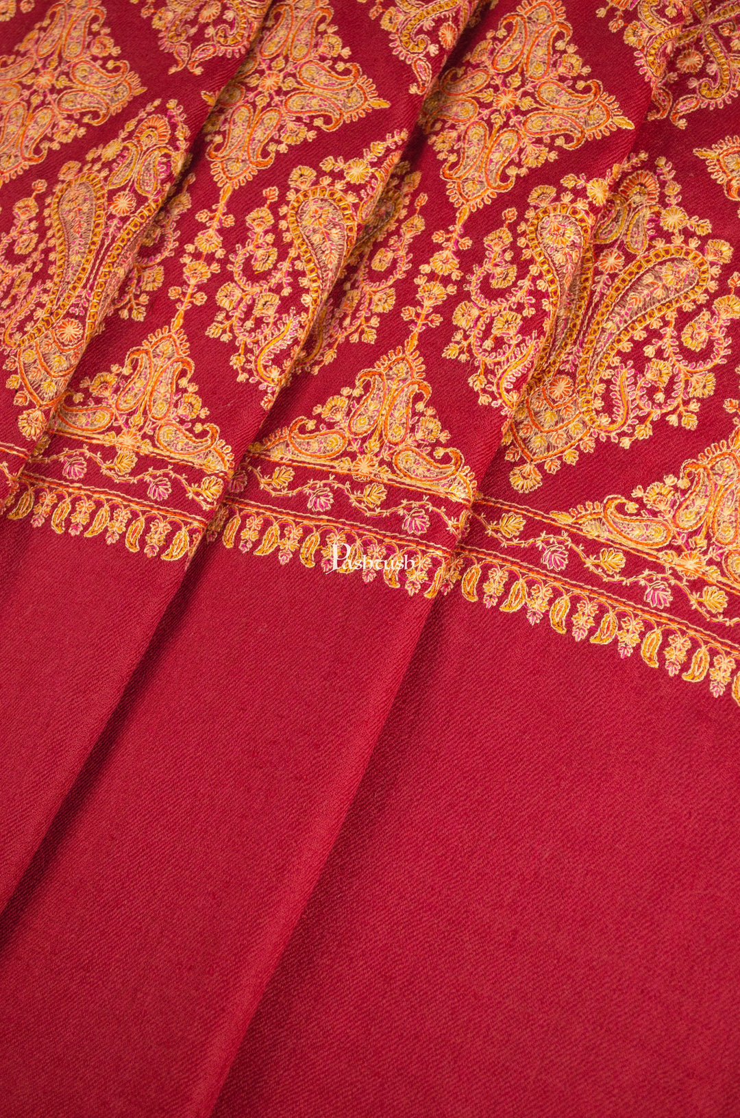 Pashtush India Womens Shawls Pashtush Womens Extra Fine Wool Shawl, Embroidery Kashmiri Jaal Design, Maroon