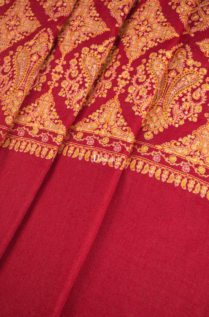 Pashtush India Womens Shawls Pashtush Womens Extra Fine Wool Shawl, Embroidery Kashmiri Jaal Design, Maroon