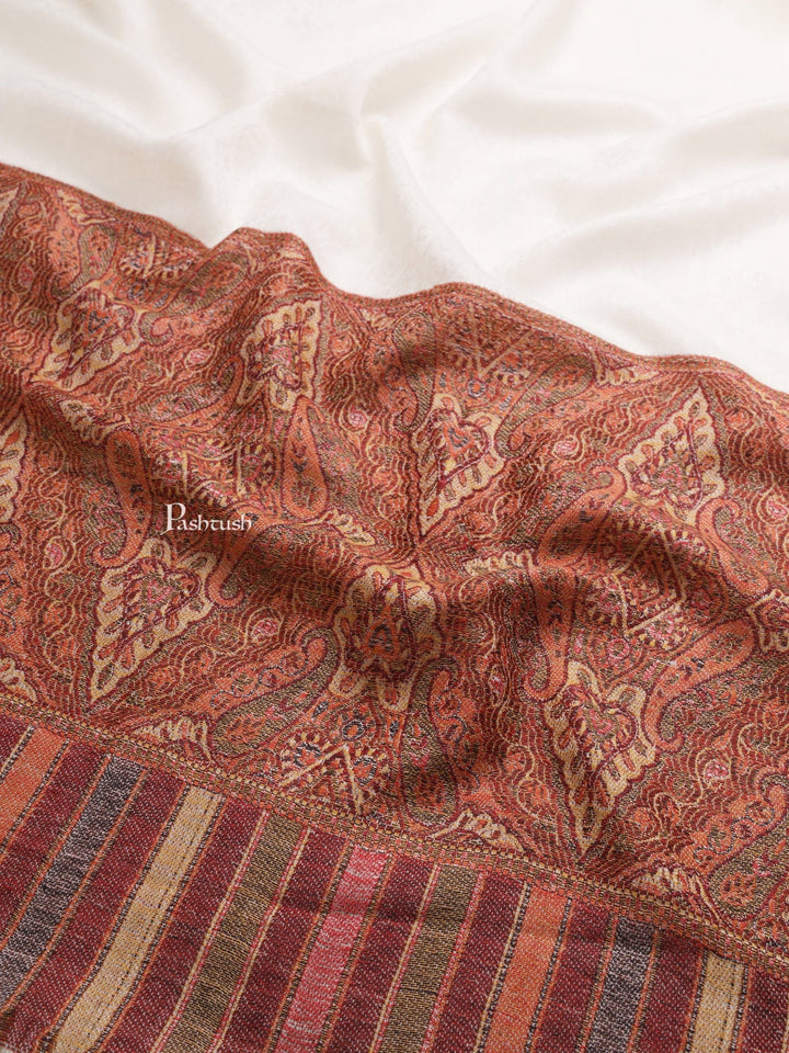 Pashtush India Womens Shawls Pashtush Womens Extra Fine Wool Shawl, Ethnic Palla Design, Ivory