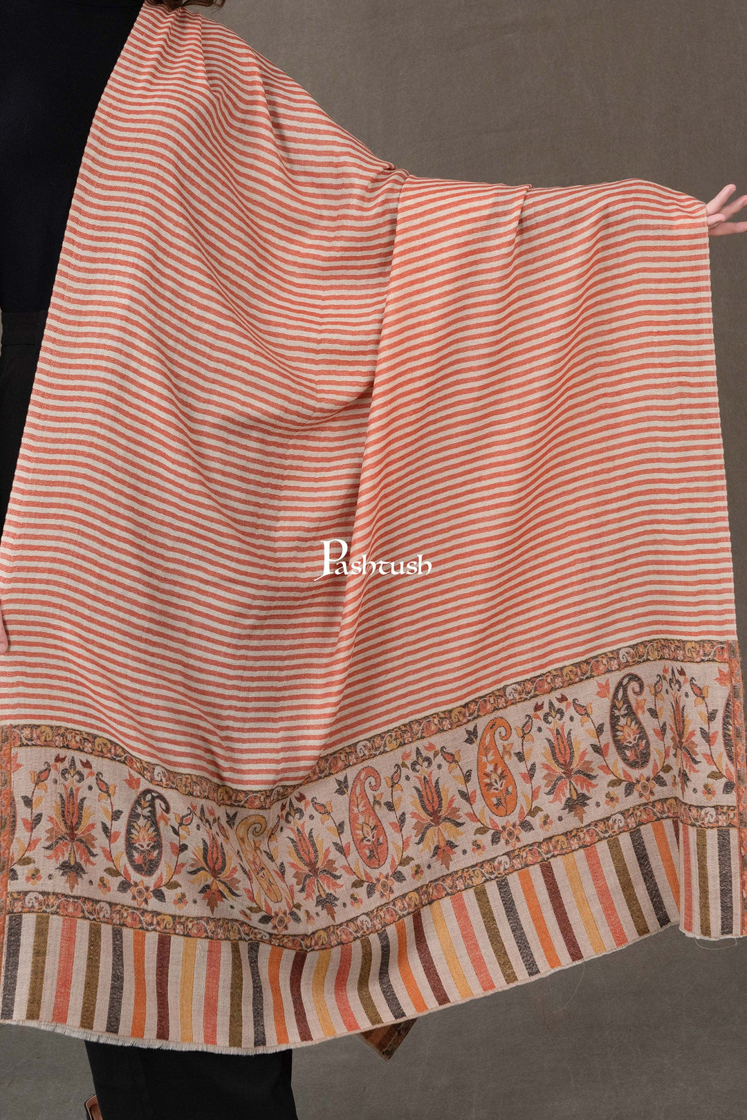 Pashtush India Womens Shawls Pashtush Womens Extra Fine Wool Shawl, Ethnic Palla Woven Design, Rust