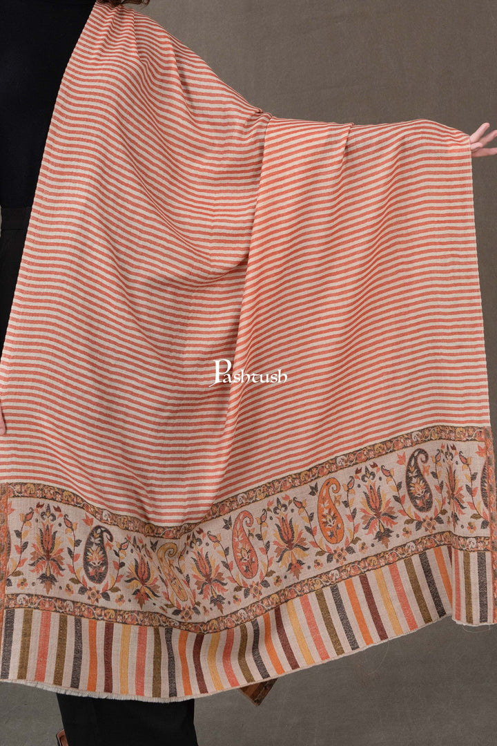 Pashtush India Womens Shawls Pashtush Womens Extra Fine Wool Shawl, Ethnic Palla Woven Design, Rust