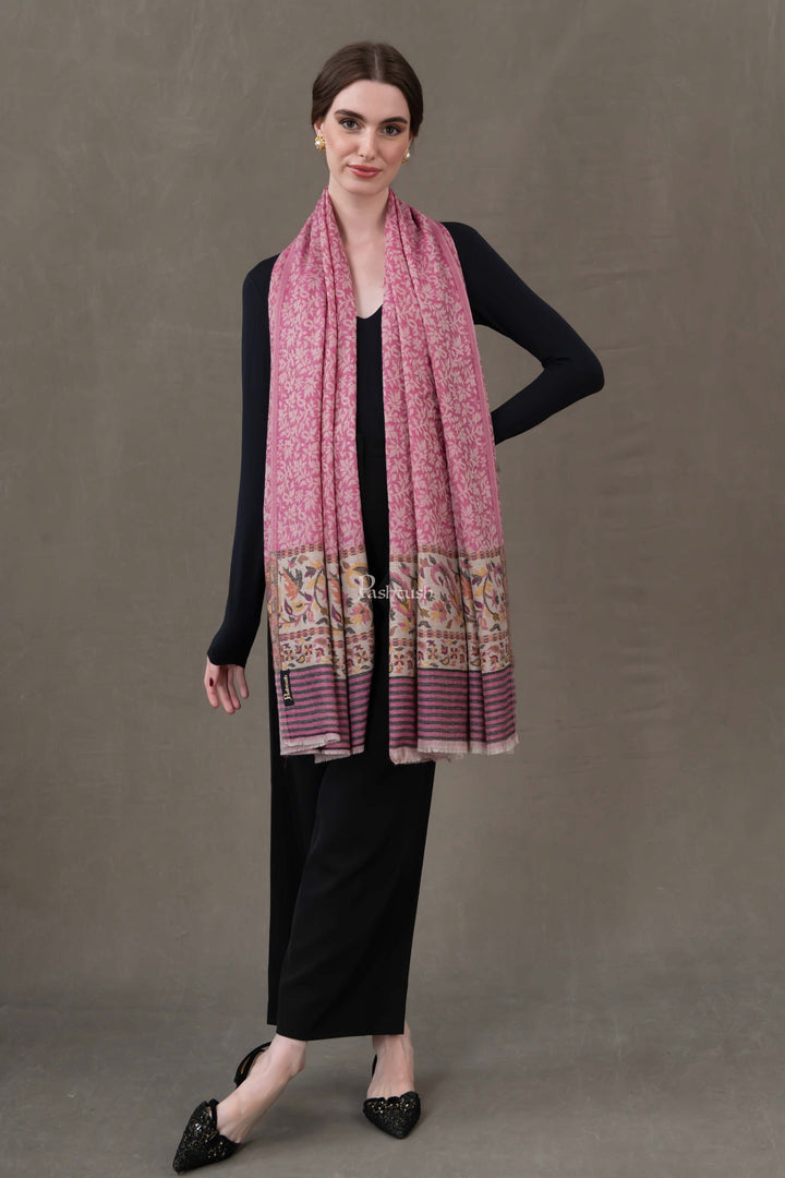 Pashtush India Womens Shawls Pashtush Womens Extra Fine Wool Shawl, Ethnic Wave Paisley Palla Design, Majenta