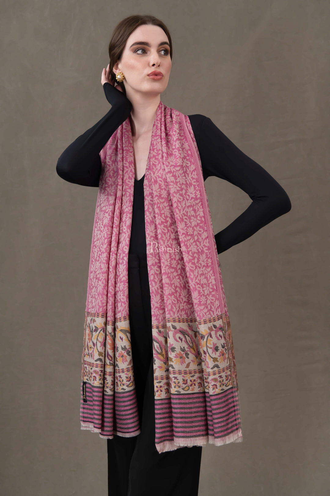 Pashtush India Womens Shawls Pashtush Womens Extra Fine Wool Shawl, Ethnic Wave Paisley Palla Design, Majenta