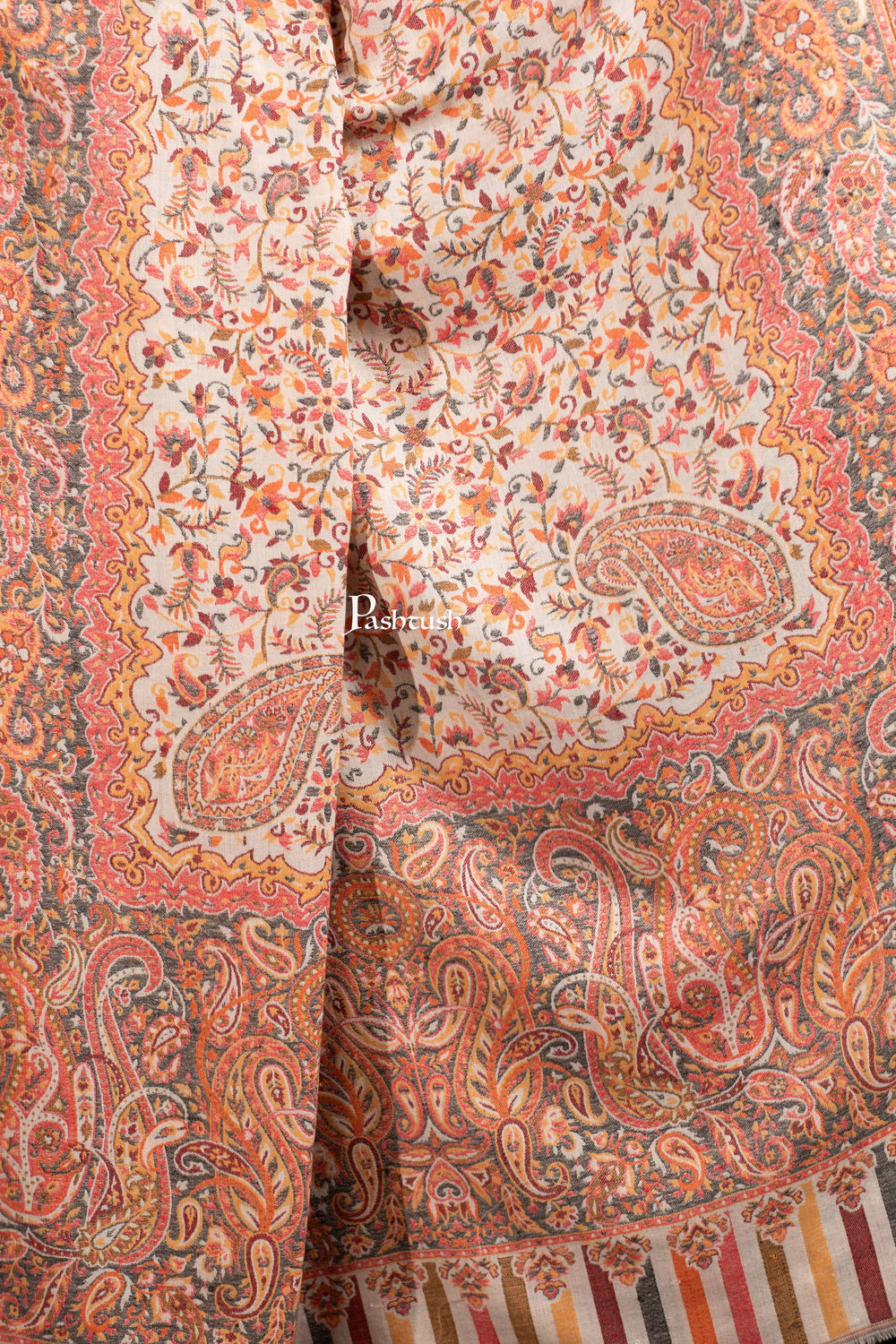 Pashtush India Womens Shawls Pashtush Womens Extra Fine Wool Shawl, Ethnic Weave Design, Sahara