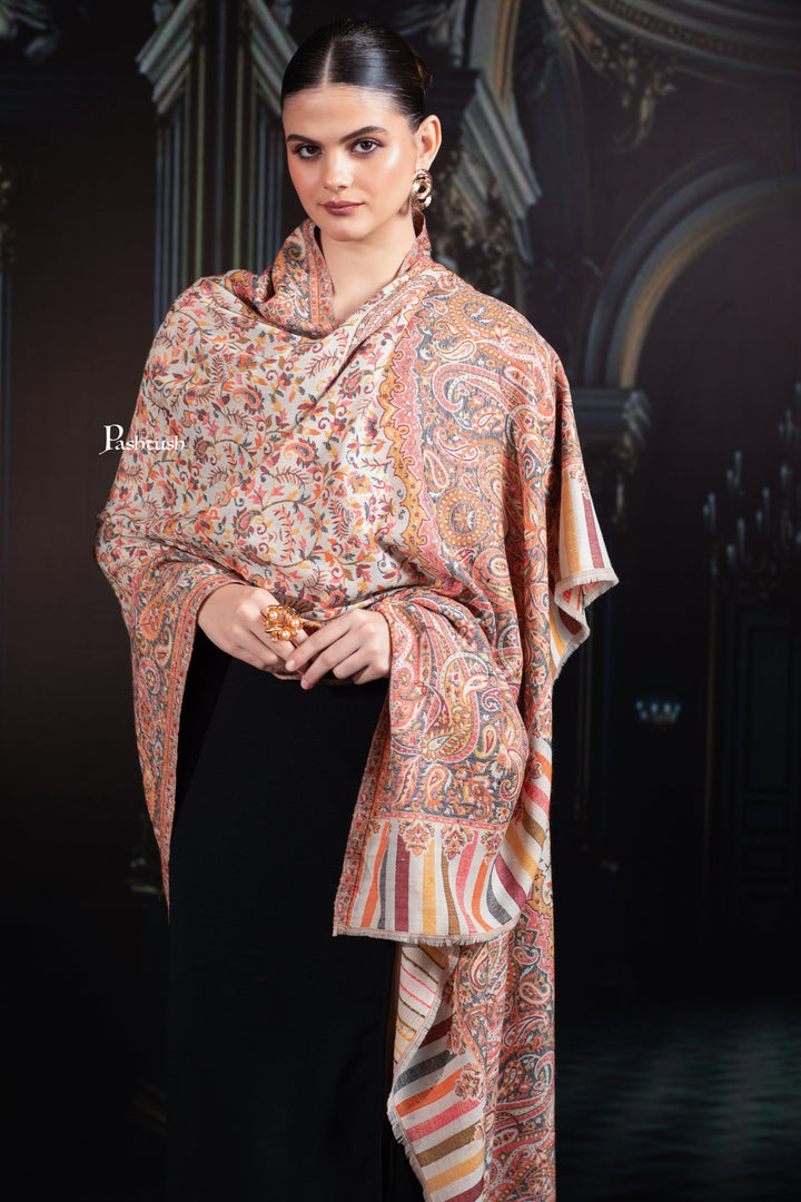 Pashtush India Womens Shawls Pashtush Womens Extra Fine Wool Shawl, Ethnic Weave Design, Sahara