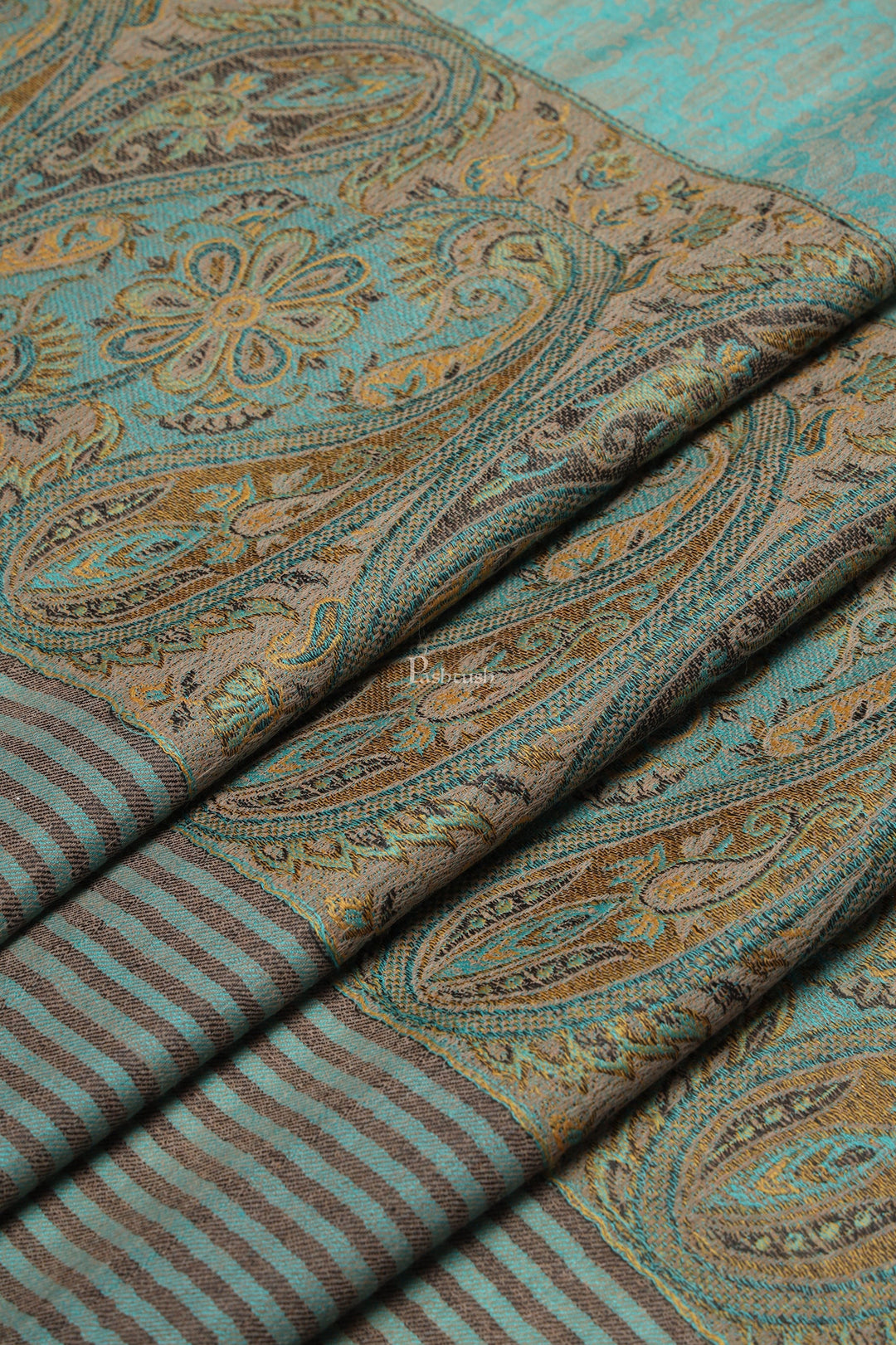 Pashtush India Womens Shawls Pashtush Womens Extra Fine Wool Shawl, Ethnic Woven Palla Design, Arabic Sea Green