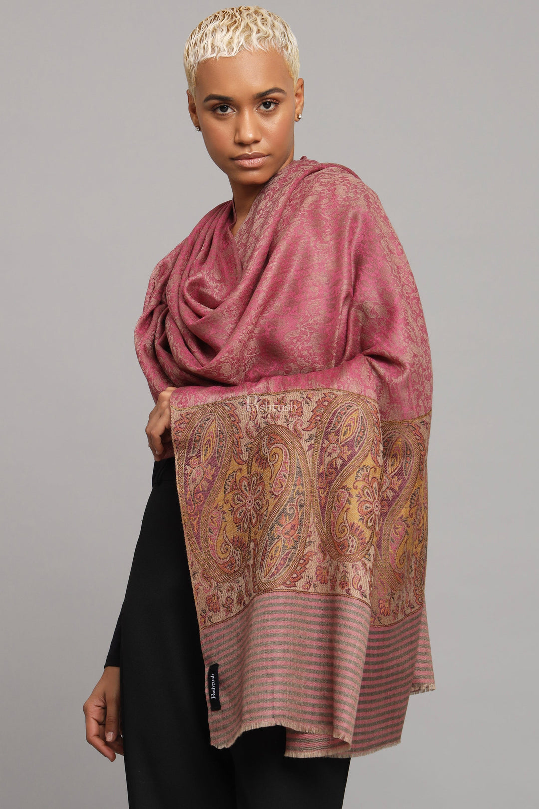 Pashtush India Womens Shawls Pashtush Womens Extra Fine Wool Shawl, Ethnic Woven Palla Design, Majenta