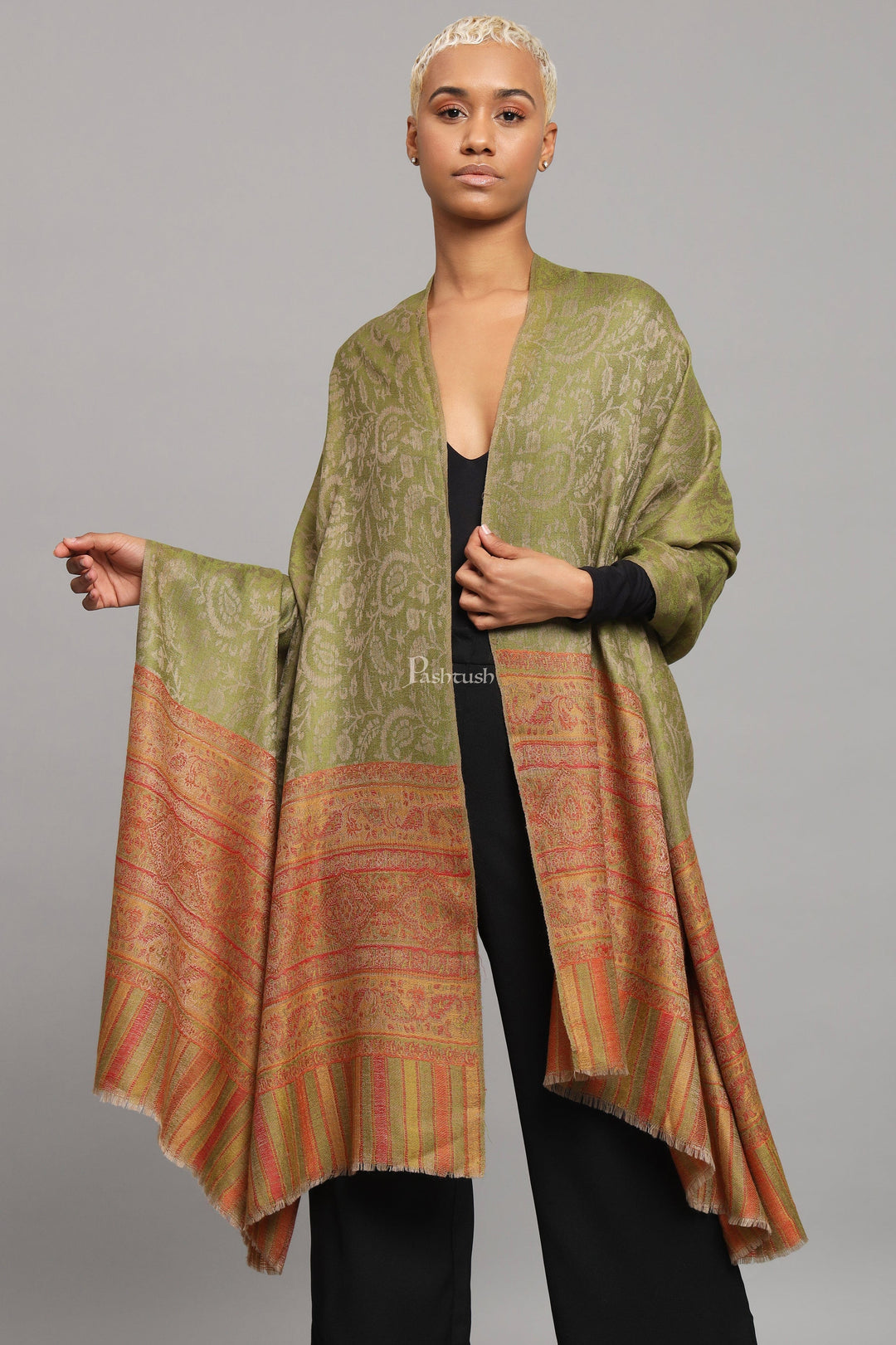 Pashtush Womens Extra Fine Wool Shawl, Ethnic Woven Palla Design, Pear Pashtush Global Pashtush Womens Extra Fine Wool Shawl, Ethnic Woven Palla Design, Pear Pashtush Global
