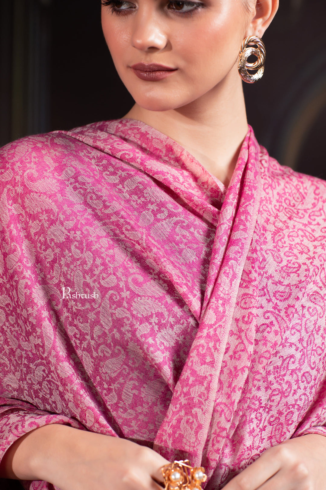 Pashtush India Womens Shawls Pashtush Womens Extra Fine Wool Shawl, Extra Fine Wool Palla, Paisley Design, Fuchsia