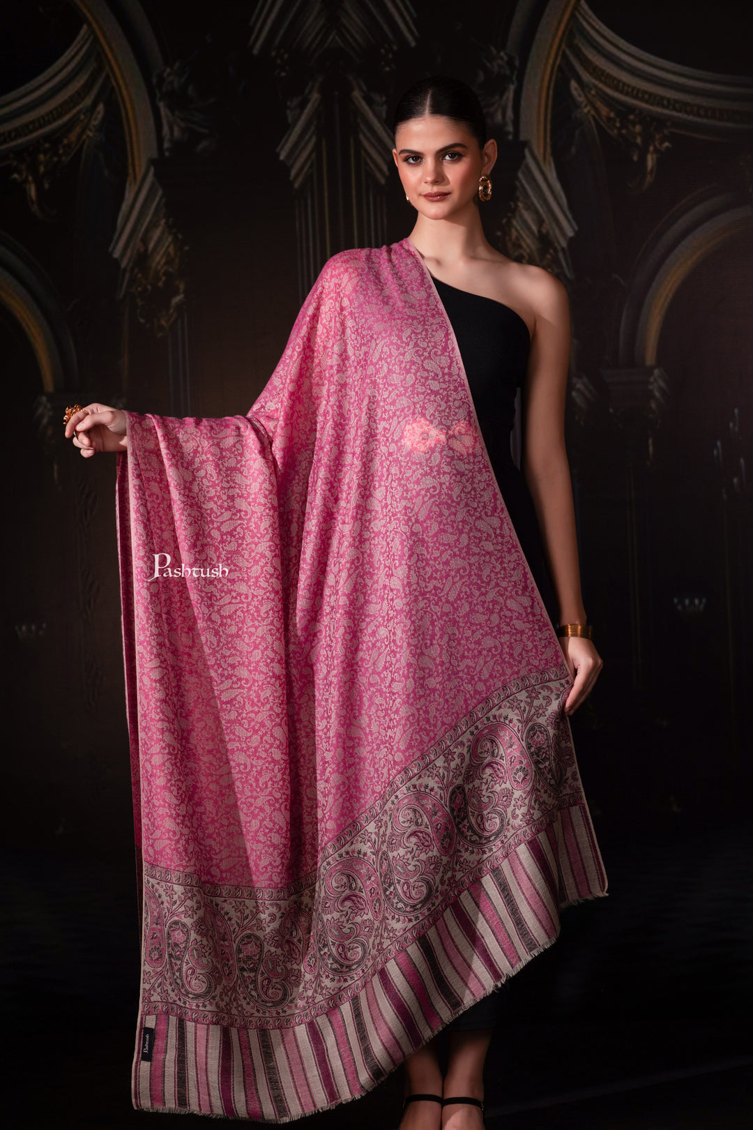 Pashtush India Womens Shawls Pashtush Womens Extra Fine Wool Shawl, Extra Fine Wool Palla, Paisley Design, Fuchsia