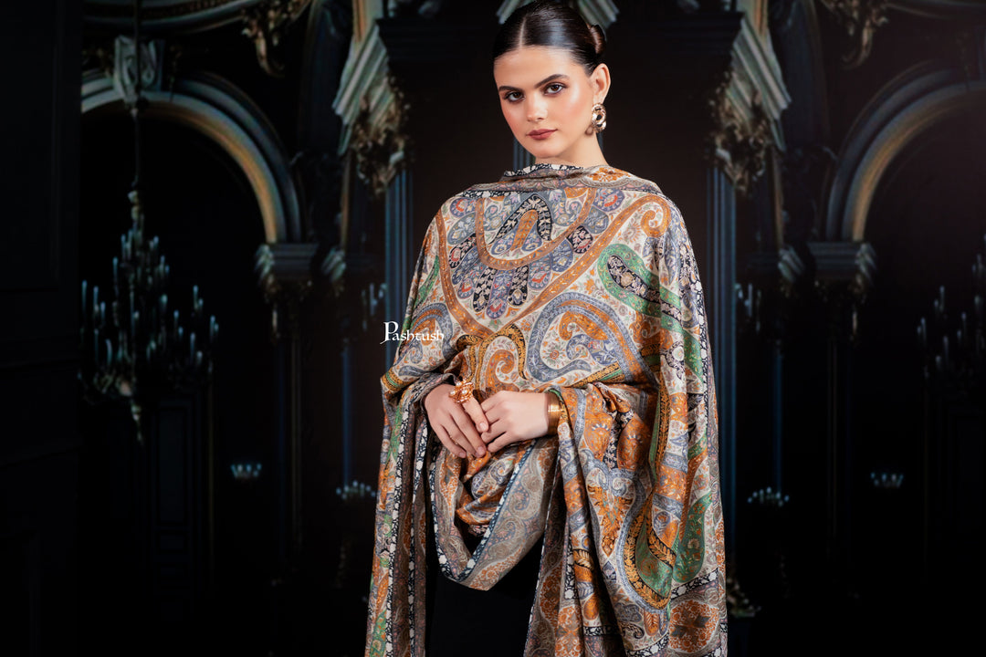 Pashtush India Womens Shawls Pashtush Womens Extra Fine Wool Shawl, Hand Embroidered Kalamkari, Pastel Hues