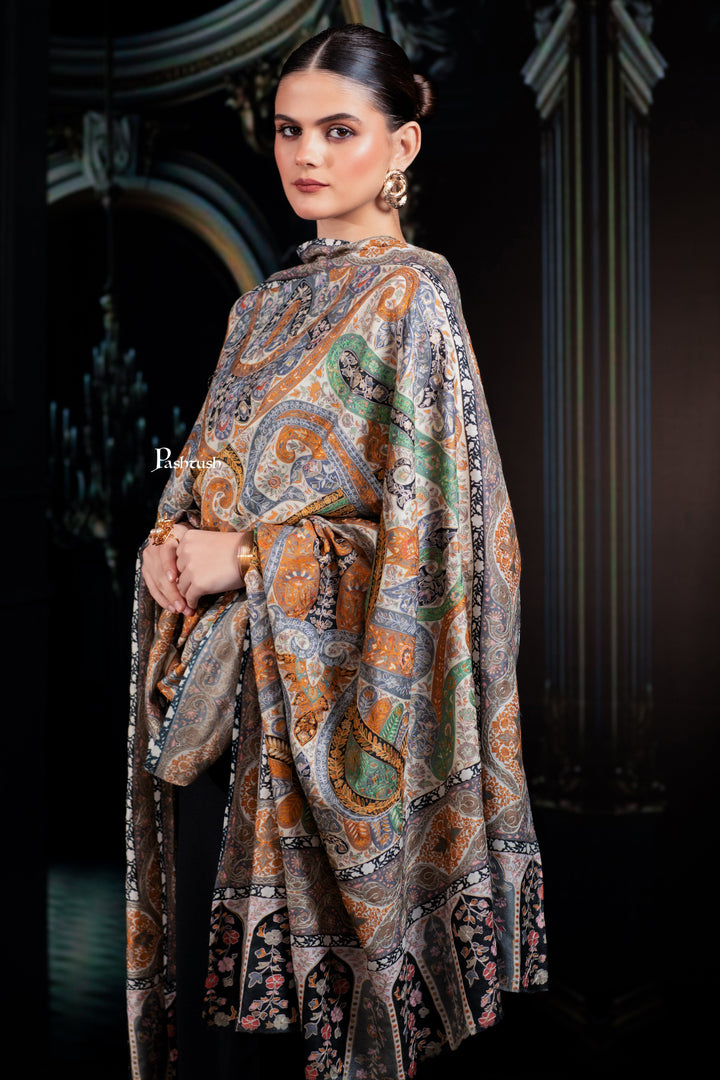 Pashtush India Womens Shawls Pashtush Womens Extra Fine Wool Shawl, Hand Embroidered Kalamkari, Pastel Hues