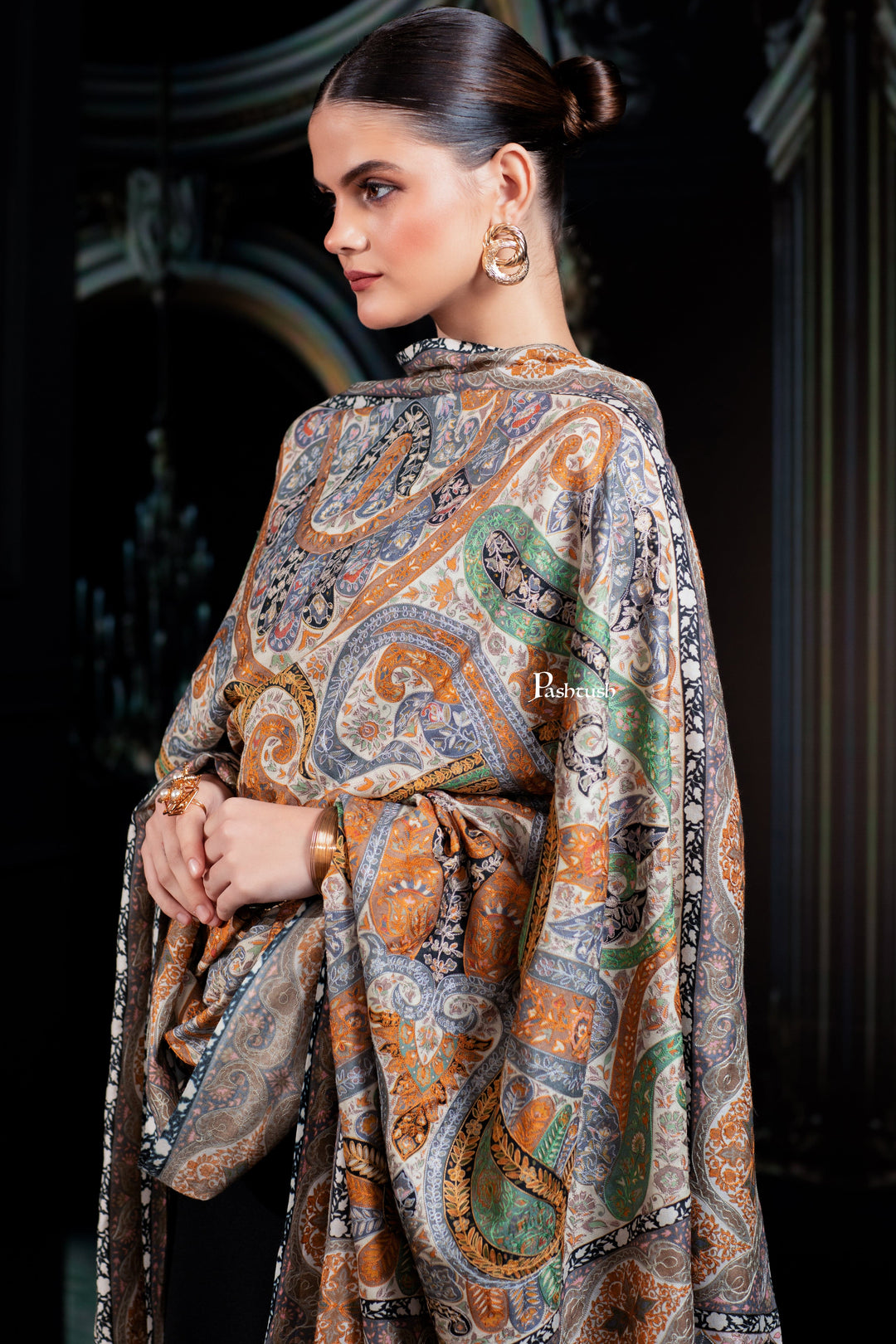 Pashtush India Womens Shawls Pashtush Womens Extra Fine Wool Shawl, Hand Embroidered Kalamkari, Pastel Hues