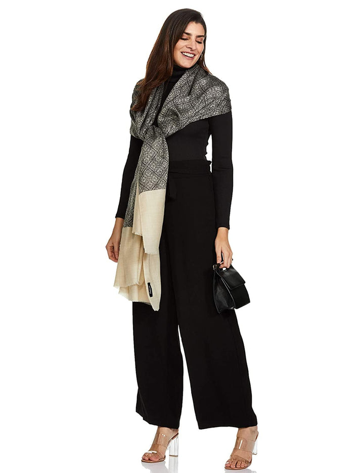 Pashtush India 114x228 Pashtush Womens Extra Fine Wool Shawl, Jacquard, Soft, Warm And Ultra Light Weight