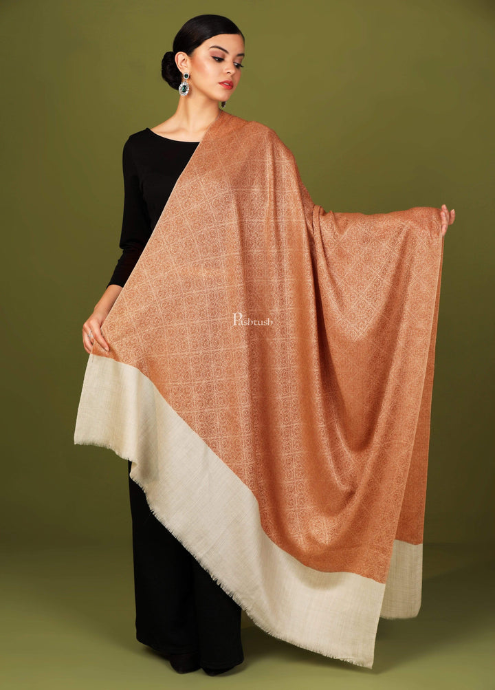 Pashtush India 114x228 Pashtush Womens Extra Fine Wool Shawl, Jacquard, Soft, Warm and Ultra Light Weight