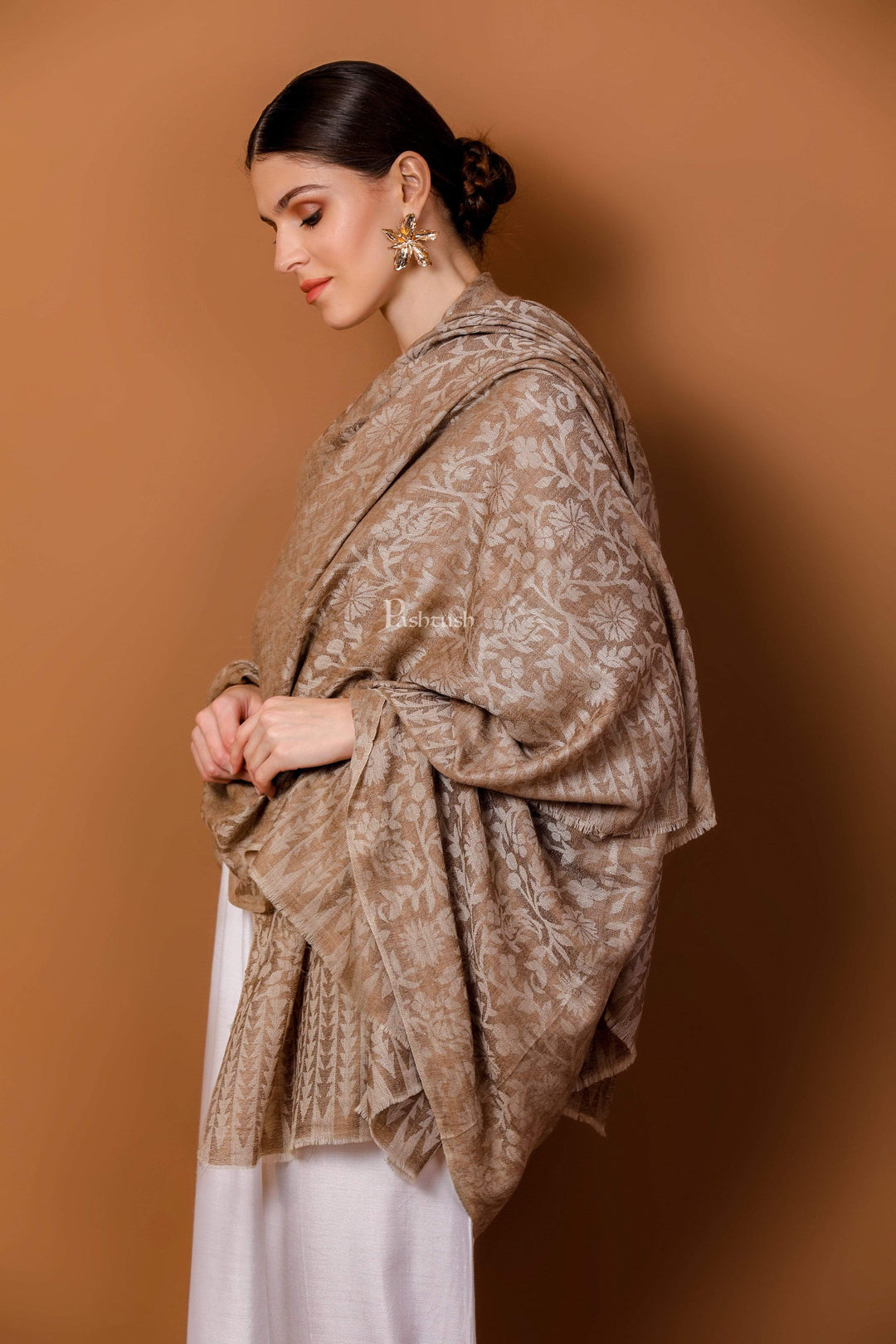 Pashtush India 100x200 Pashtush Womens Extra Fine WooL Shawl, Jacquard, Soft, Warm and Ultra Light Weight