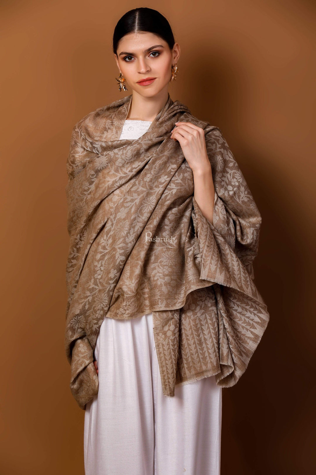 Pashtush India 100x200 Pashtush Womens Extra Fine WooL Shawl, Jacquard, Soft, Warm and Ultra Light Weight