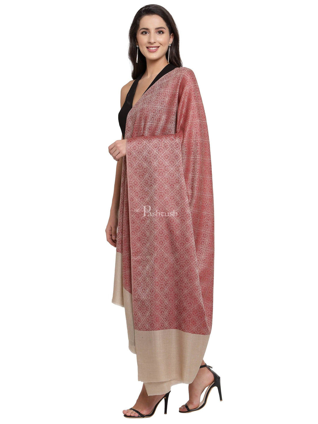 Pashtush India Womens Shawls Pashtush Womens Extra Fine Wool Shawl, Jacquard, Soft, Warm And Ultra Light Weight