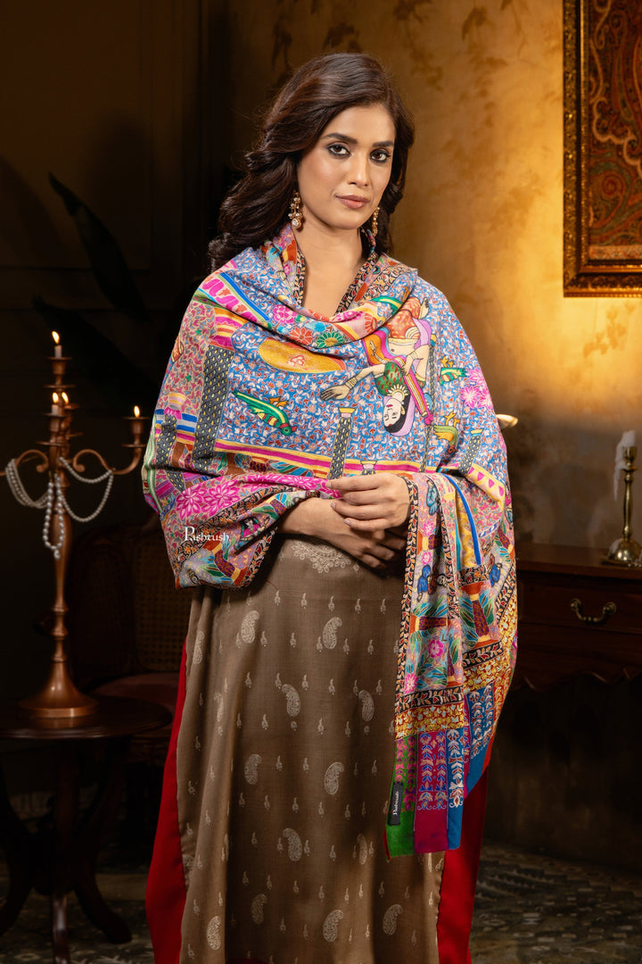 Pashtush India Womens Shawls Pashtush Womens Extra Fine Wool Shawl, Kalamkari Embroidery Design, Multicolour