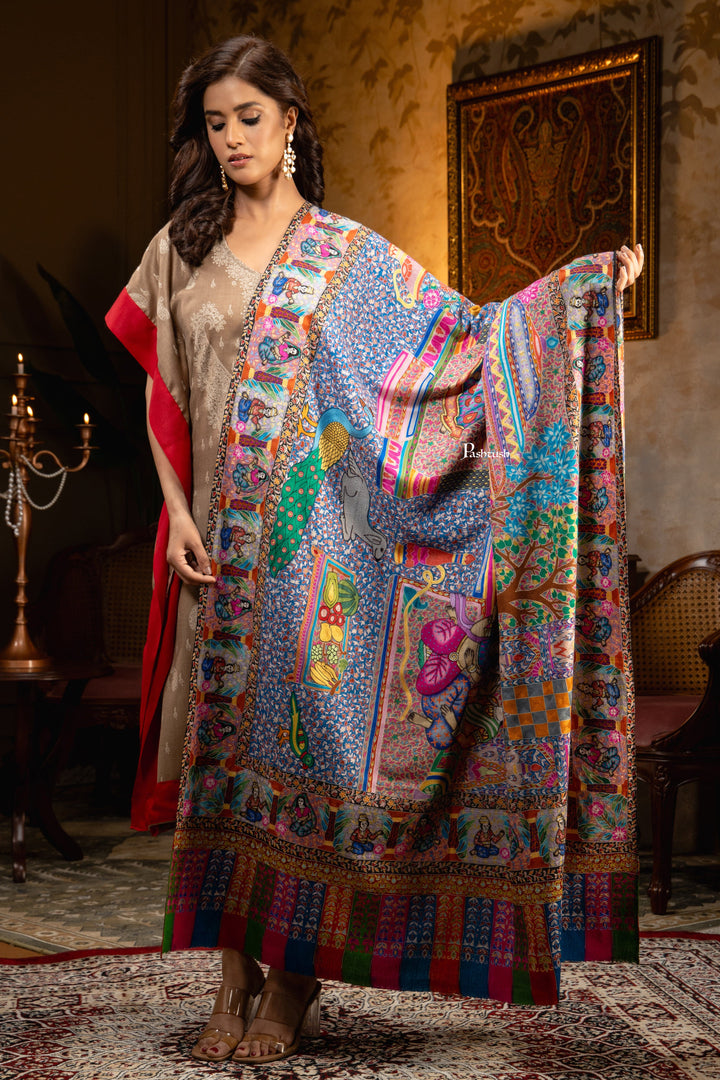 Pashtush India Womens Shawls Pashtush Womens Extra Fine Wool Shawl, Kalamkari Embroidery Design, Multicolour