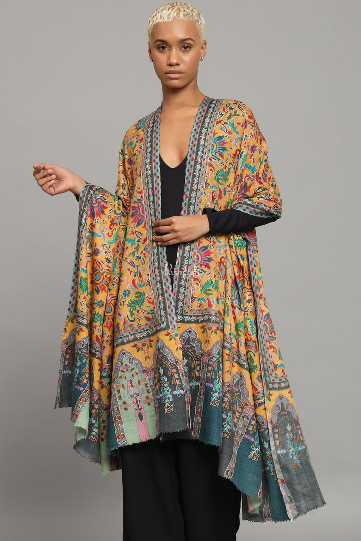 Pashtush India Womens Shawls Pashtush Womens Extra Fine Wool Shawl, Kalamkari Embroidery Design, Multicolour