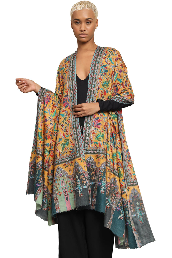 Pashtush India Womens Shawls Pashtush Womens Extra Fine Wool Shawl, Kalamkari Embroidery Design, Multicolour