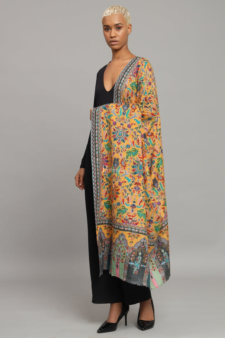 Pashtush India Womens Shawls Pashtush Womens Extra Fine Wool Shawl, Kalamkari Embroidery Design, Multicolour