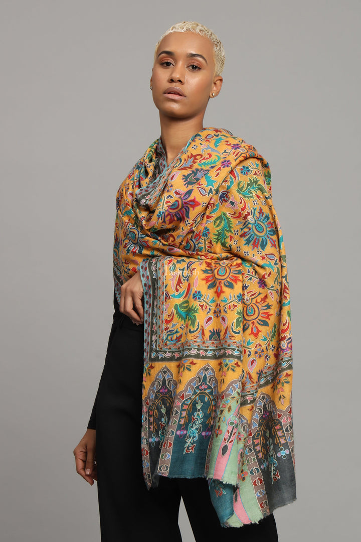 Pashtush India Womens Shawls Pashtush Womens Extra Fine Wool Shawl, Kalamkari Embroidery Design, Multicolour
