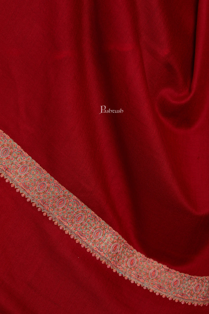 Pashtush India Womens Shawls Pashtush Womens Extra Fine Wool Shawl, Multi Border Design, Maroon