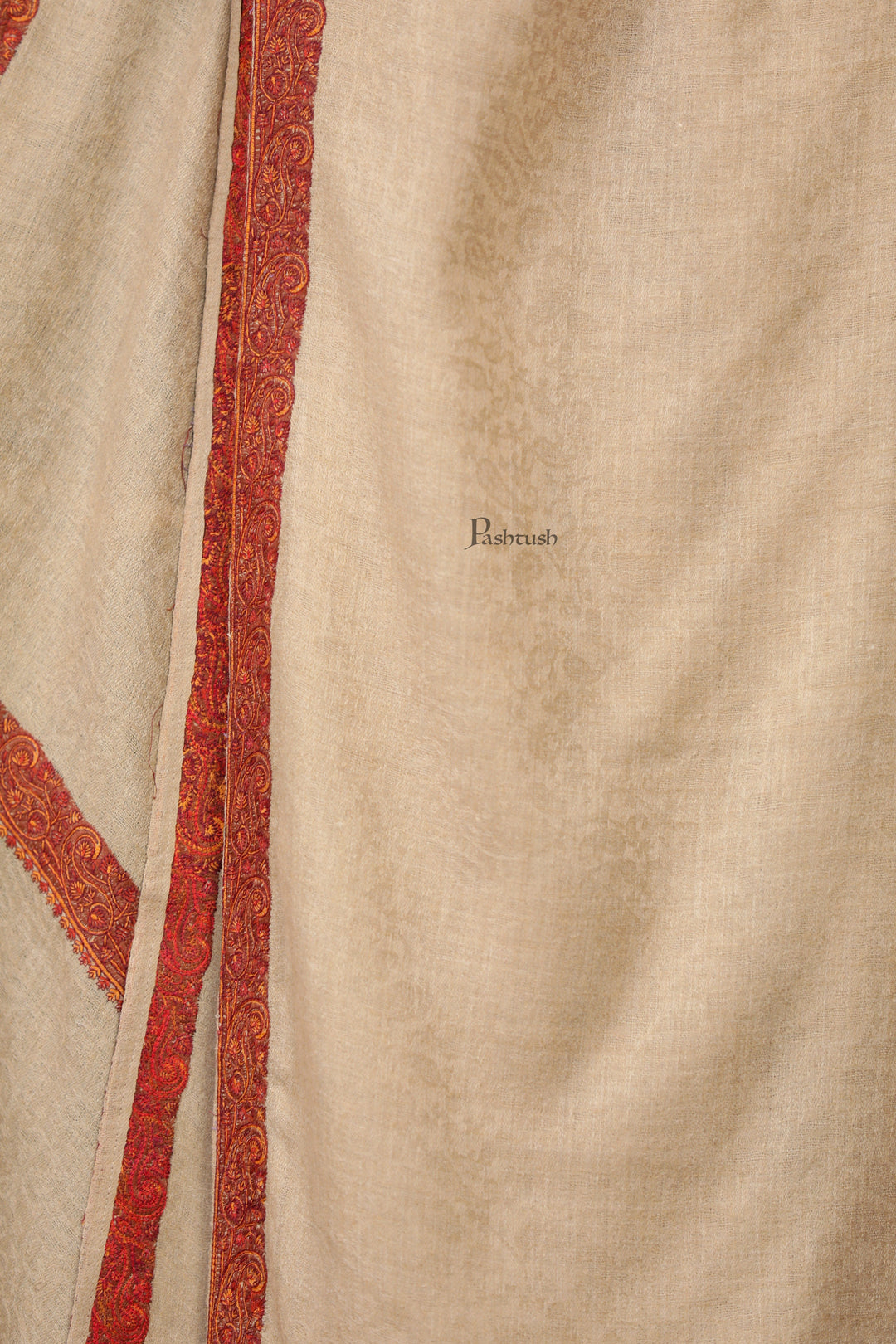 Pashtush India Womens Shawls Pashtush Womens Extra Fine Wool Shawl, Mutli Border Design, Beige