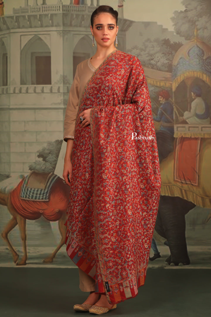 Pashtush India Womens Shawls Pashtush Womens Extra Fine Wool Shawl, Paisley Design, Maroon