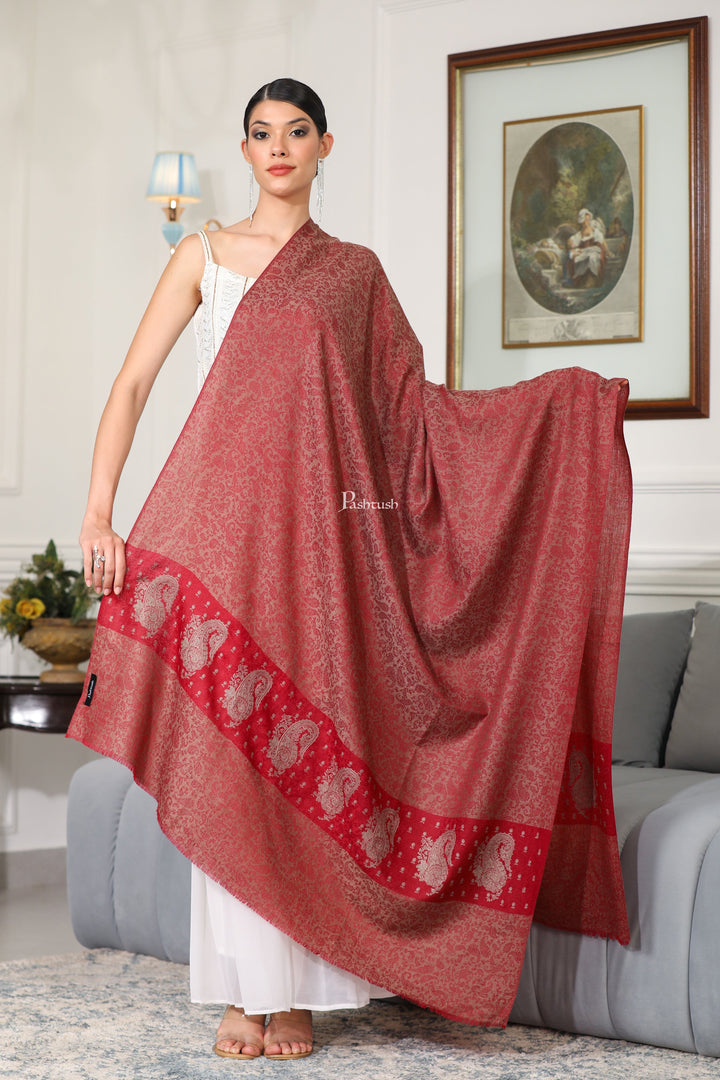 Pashtush India Womens Shawls Pashtush Womens Extra Fine Wool Shawl, Paisley Design, Maroon
