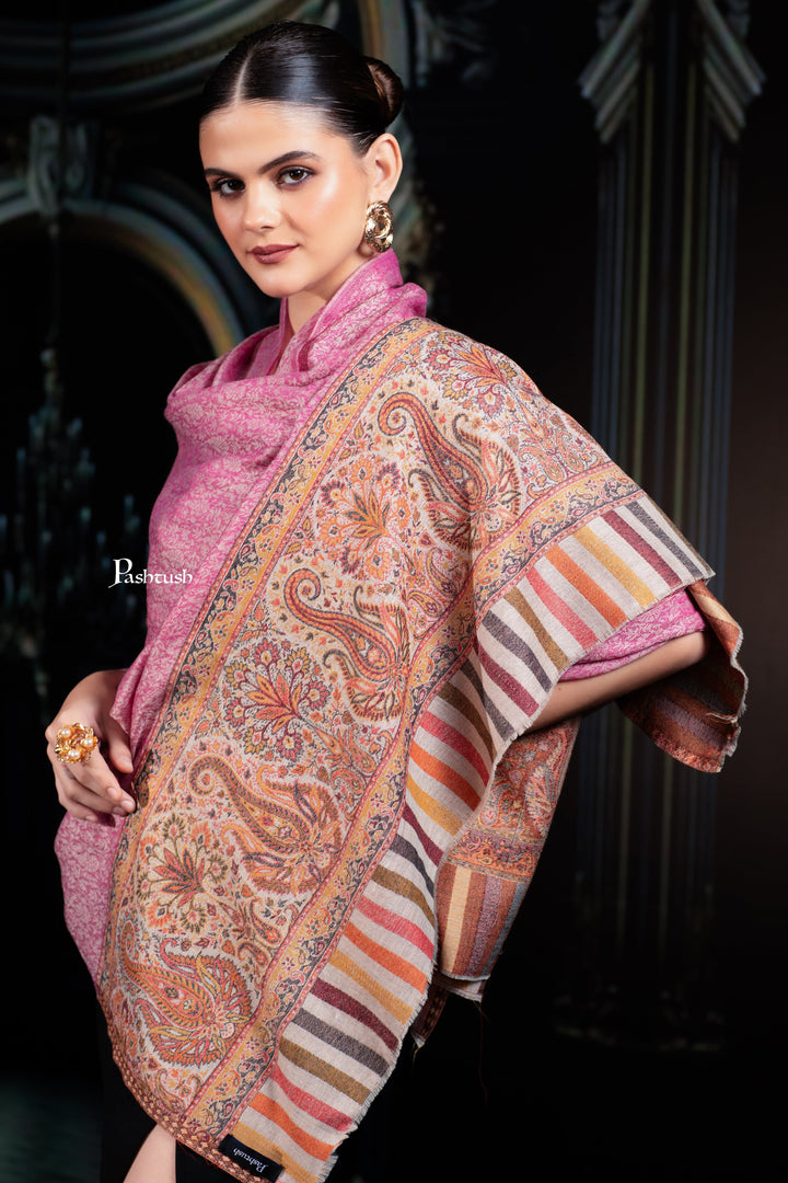 Pashtush India Womens Shawls Pashtush Womens Extra Fine Wool Shawl, Paisley Palla Design, Majenta