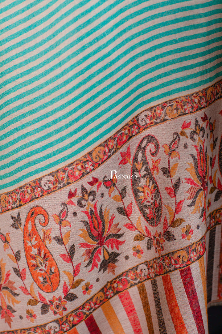 Pashtush India Womens Shawls Pashtush Womens Extra Fine Wool Shawl, Paisley Palla Design, Seagreen