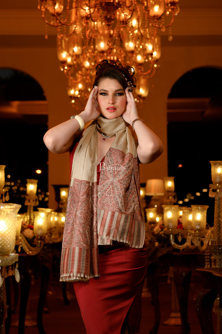 Pashtush India Womens Shawls Pashtush Womens Extra Fine Wool Shawl, Paisley Weave Design, Brown