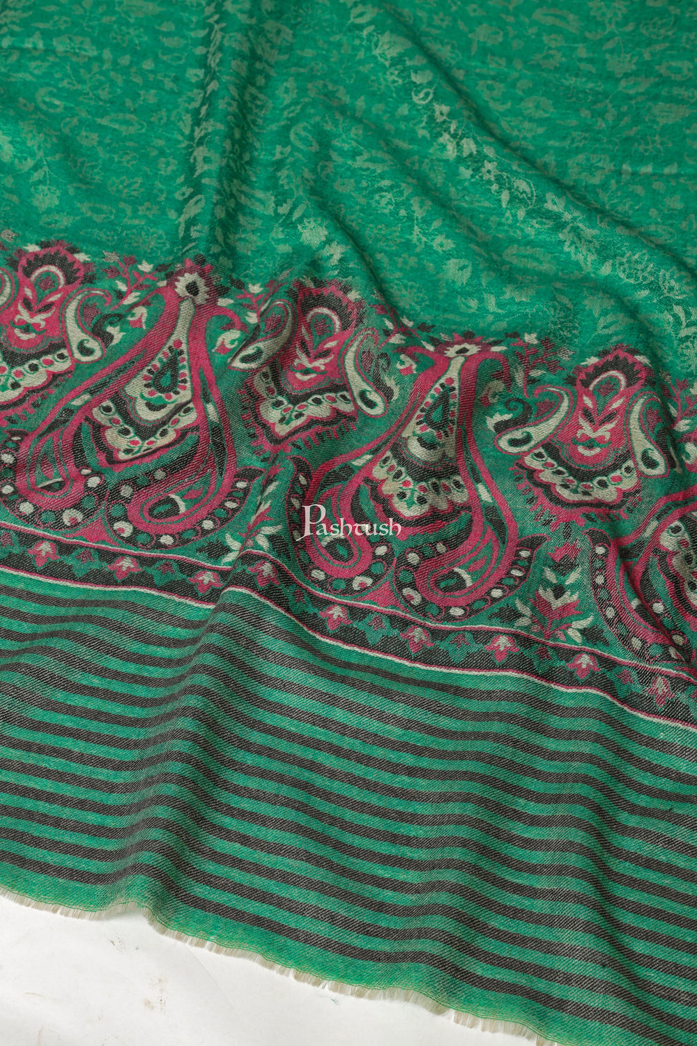 Pashtush India Womens Shawls Pashtush Womens Extra Fine Wool Shawl, Paisley Weave Design, Green