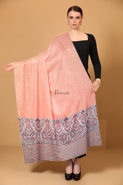 Pashtush India Womens Stoles and Scarves Scarf Pashtush womens Extra Fine Wool shawl, PAISLEY WEAVE design, Peach