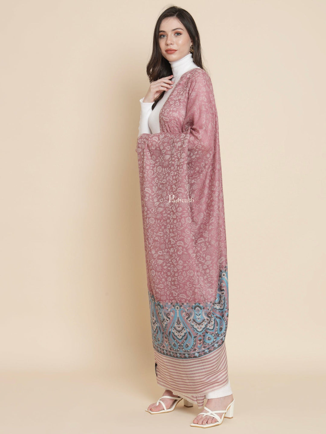 Pashtush India Womens Shawls Pashtush Womens Extra Fine Wool Shawl, Paisley Weave Design, Peel Lilac