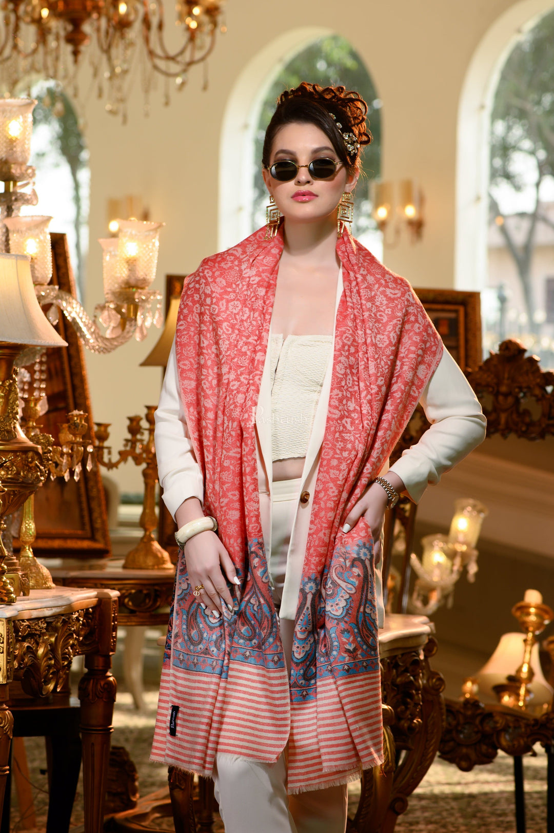 Pashtush India Womens Shawls Pashtush Womens Extra Fine Wool Shawl, Paisley Weave Design, Red