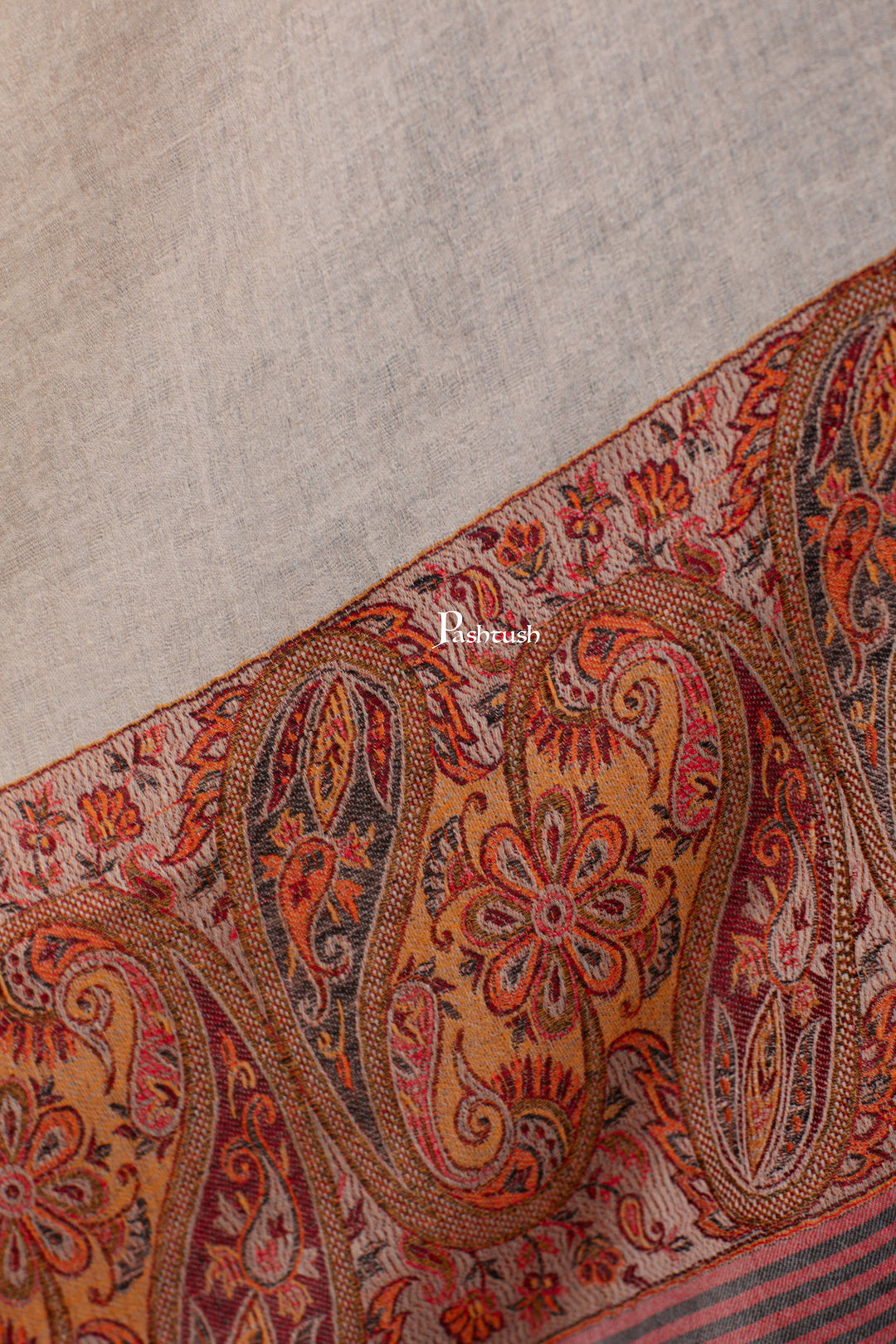 Pashtush India Womens Shawls Pashtush Womens Extra Fine Wool Shawl, Pasiley Palla Design, Beige