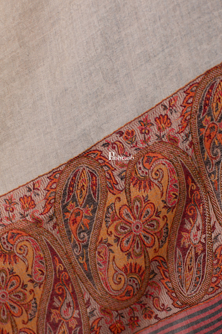 Pashtush India Womens Shawls Pashtush Womens Extra Fine Wool Shawl, Pasiley Palla Design, Beige