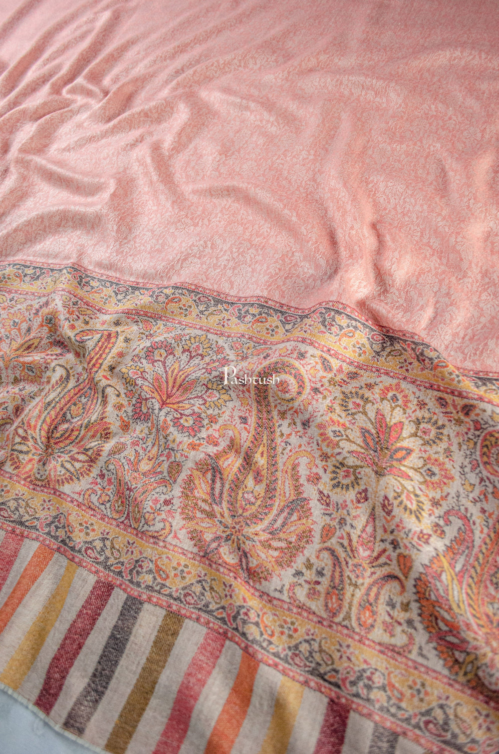 Pashtush India Womens Shawls Pashtush Womens Extra Fine Wool Shawl, Pasiley Palla Design, Pink